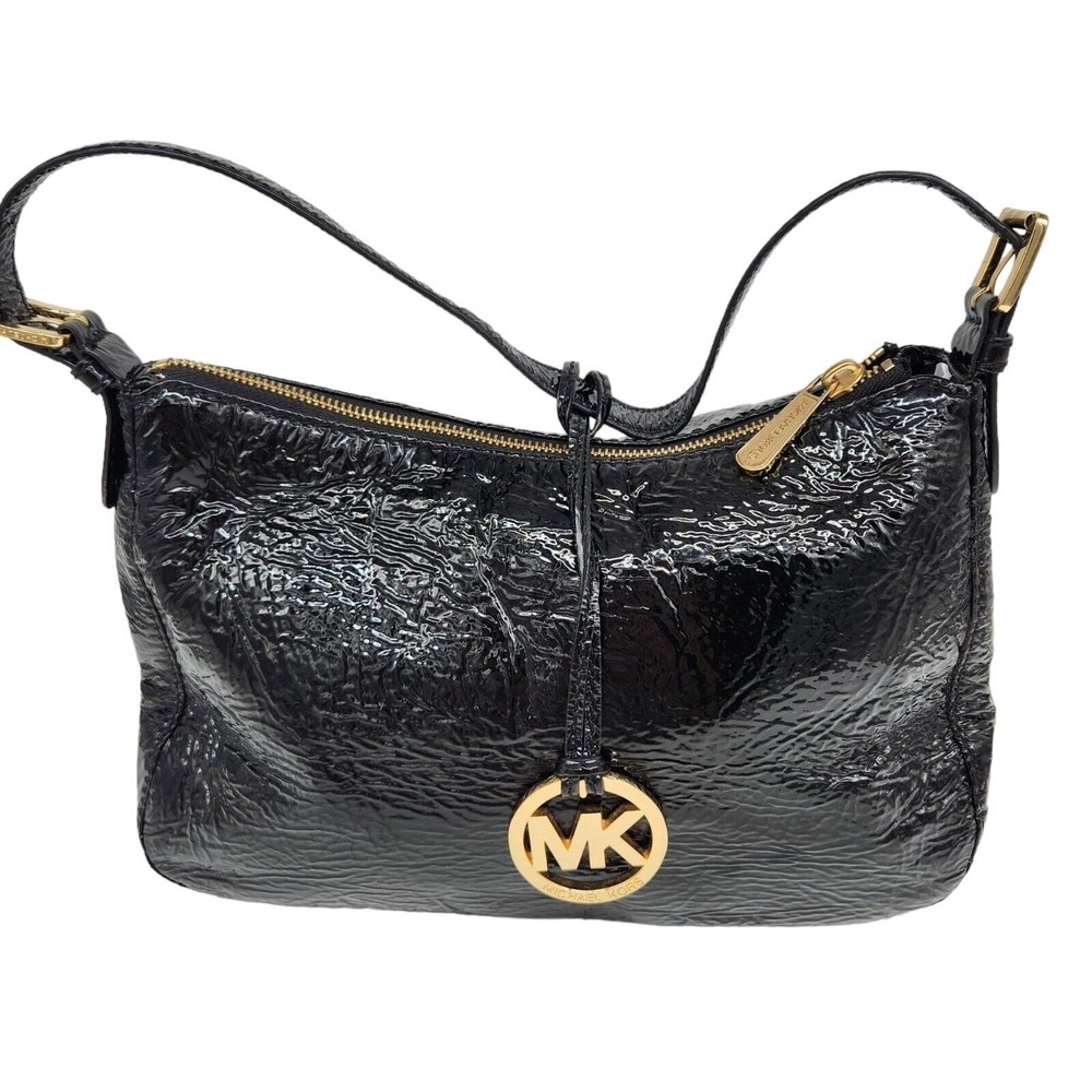 Michael Kors Shiny Black Shoulder Bag Handbag Purse Dressy Designer - Picture 9 of 10